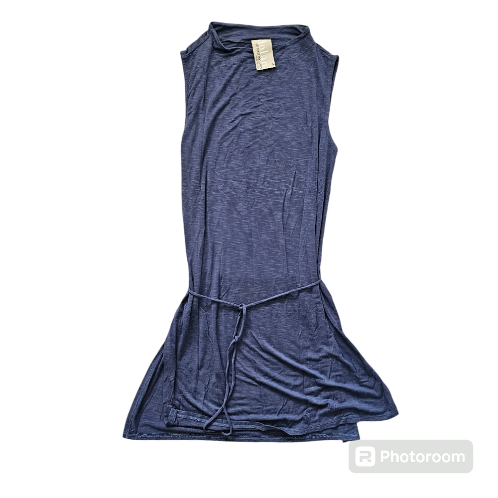 Dolan Left Coast Slip Dress Pullover Side Slit Belted Comfortable Stretch Blue M
